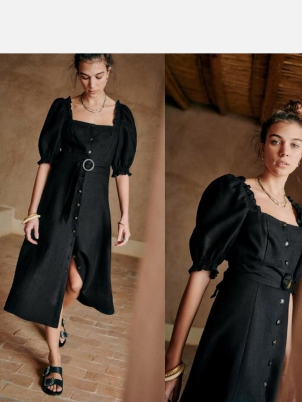 SEZANE  WINONA NOIR LINEN DRESS IN BLACK /SIZE:36 _ NO BELT!